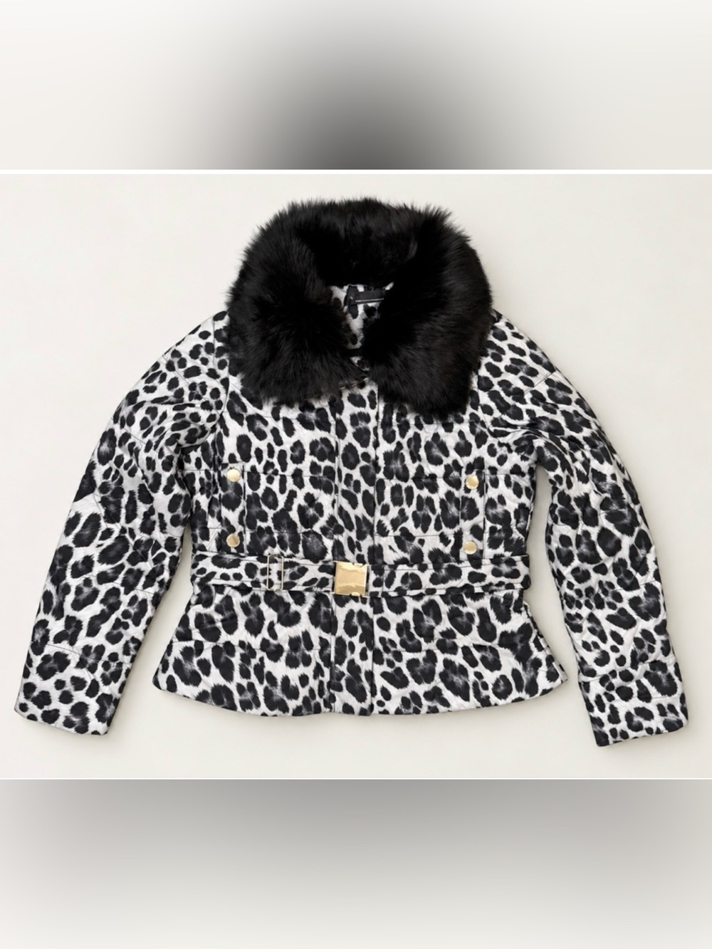 NWT WHITE HOUSE BLACK MARKET WHBM FAUX FUR COLLAR LEOPARD PUFFER COAT JACKET XS